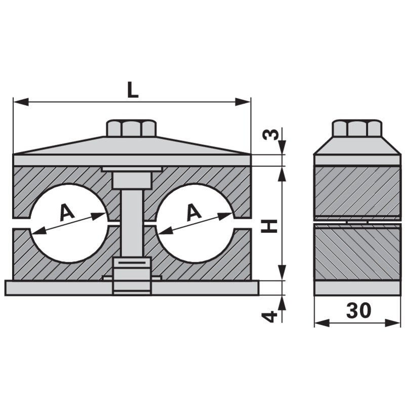 Morsetto doppio per tubi, CF1, tubo Dm 10