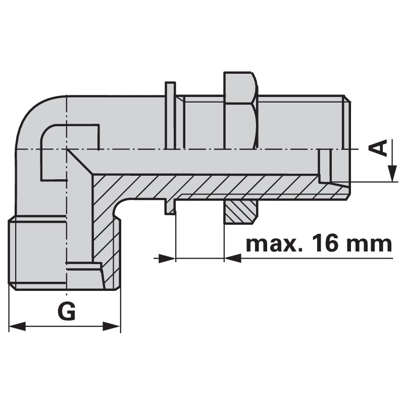 Nipplo a 90° passaparete 10L