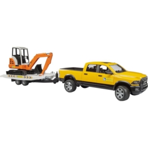 Pickup RAM Rental Service mit Anhänger und Minibagger Spielzeug 02546 - Bruder