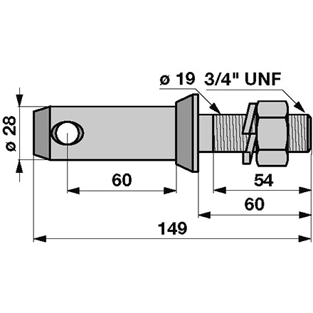 Bundbolzen Kat.2 3/4 Unf 149mm mit Mutt