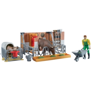 Set di figurine agricoltura, mucca e stalla per vitelli giocattolo 62611 - Bruder