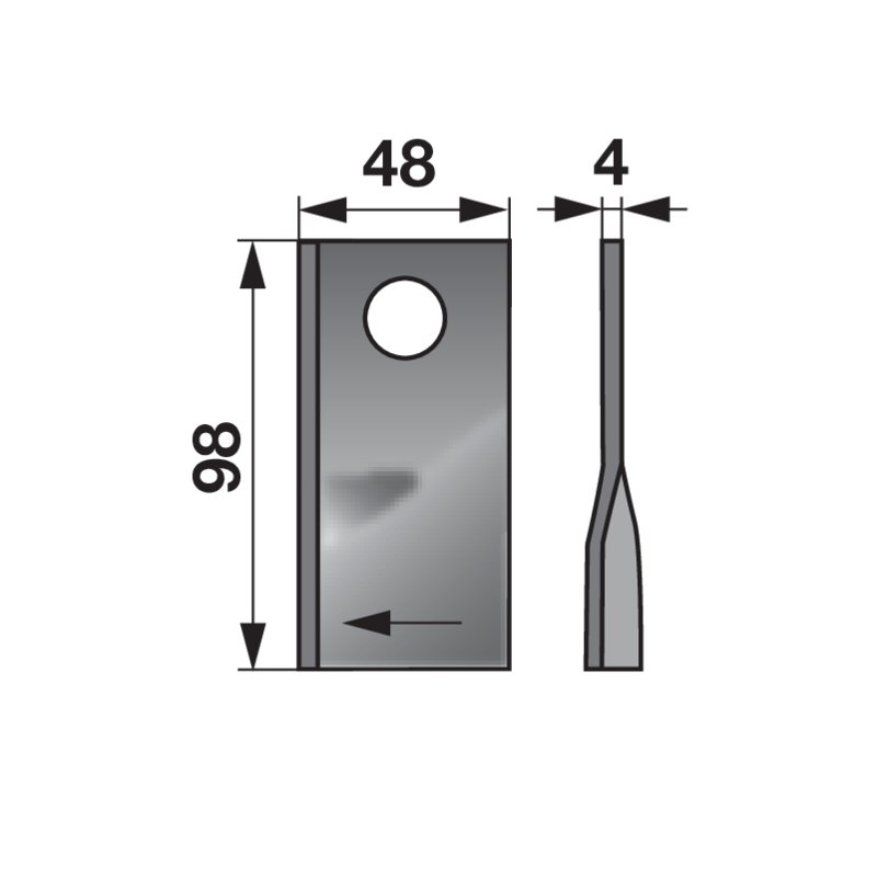 Kreiselmäherklinge rechts, L 98 x B 48 x S 4 mm, d 19 mm, 25 Stück Prillinger Premium