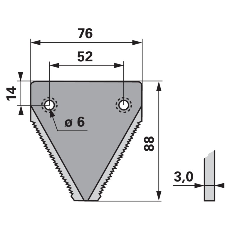 Coltello falciante dentato, 2 fori, inferiore smussato - compatibile con MASCHIO GASPARDO, numero di riferimento: 21120243 (prodotto non originale)