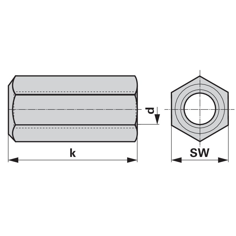 Verlängerungsmutter DIN6334 M18x2,50 Stahl verzinkt Klasse 6