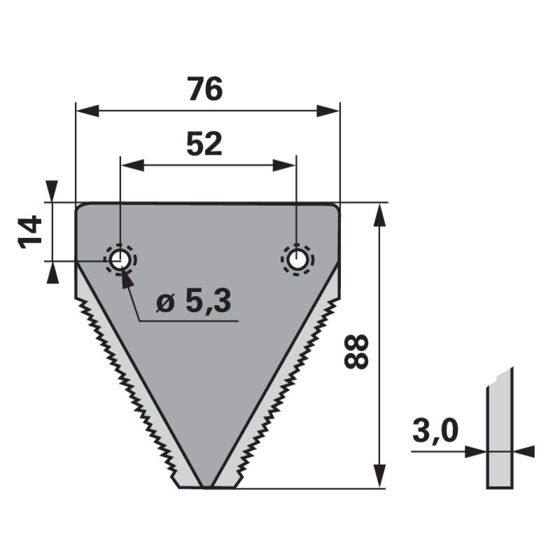 Coltello falciante dentato, 2 fori, inferiore smussato - compatibile con MASCHIO GASPARDO, numero di riferimento: 21120065 (prodotto non originale)