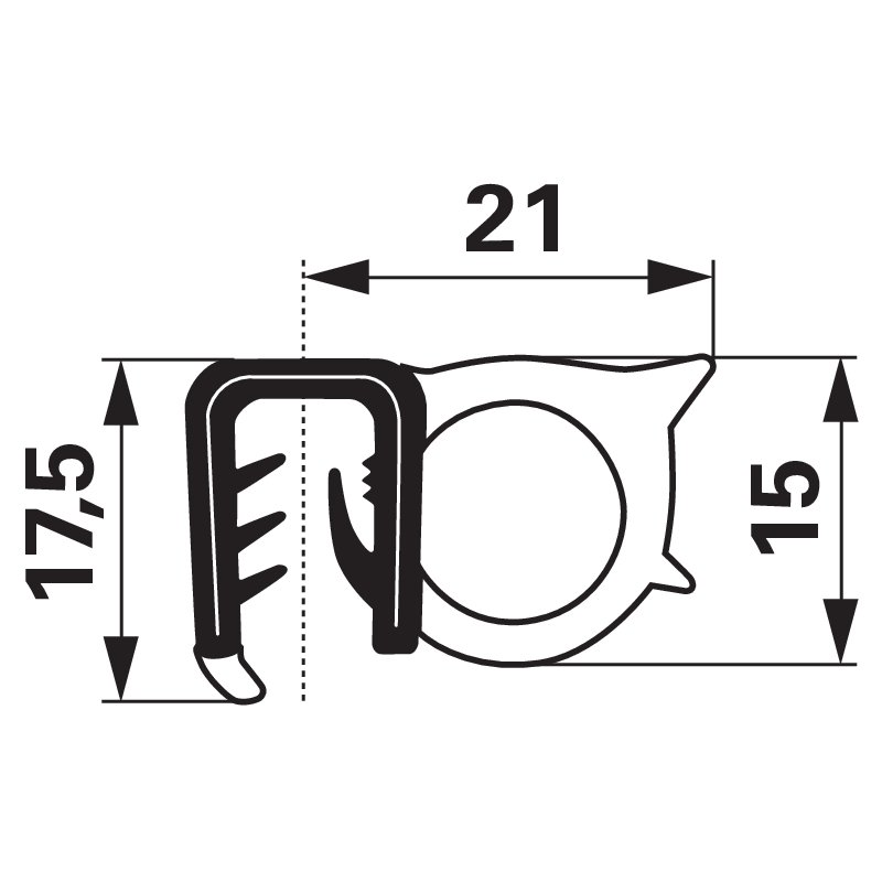 Profilo di bloccaggio in gomma 5-6mm