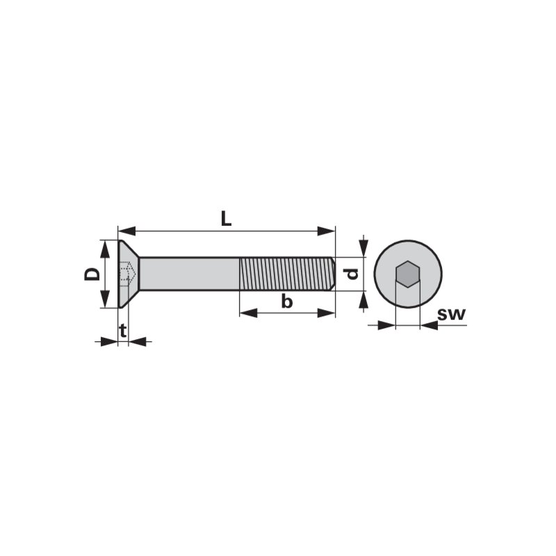 Senkkopfschraube mit Innensechskant M6x30 mm, Güte 8.8 Stahl verzinkt