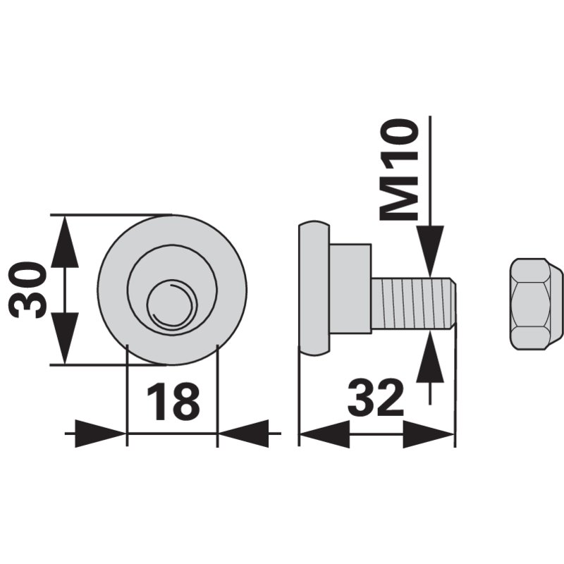 Klingenschraube M10, mit Mutter