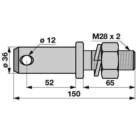 Bundbolzen Kat.3 M28X2 Länge 150mm Mit
