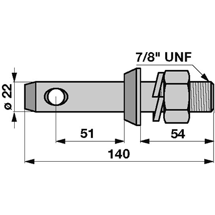 Bundbolzen Kat.1 7/8 Unf 140mm mit Mutt
