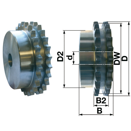 Kettenrad Duplex 5/8 x 3/8 Zoll, 24 Zähne, C45, DIN8187