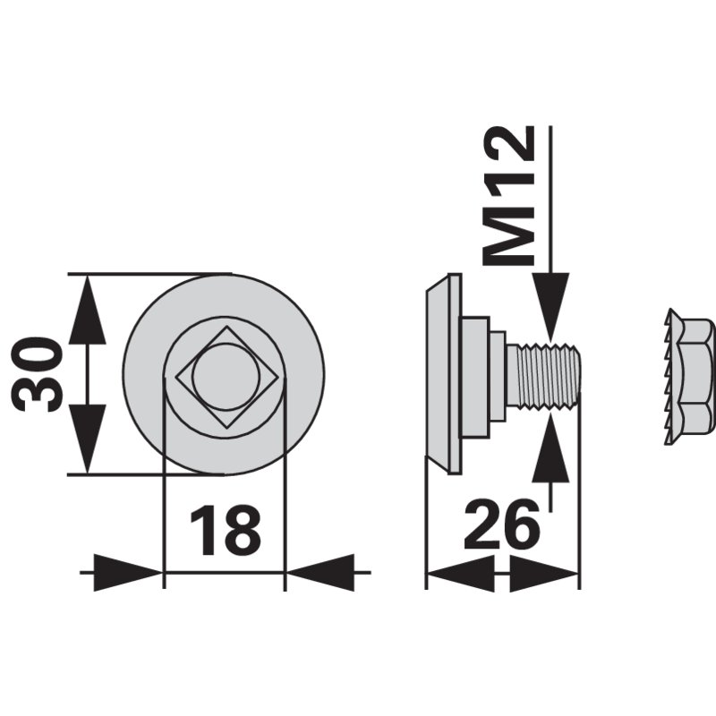 Klingenschraube M12, mit Mutter