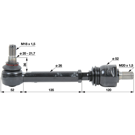 Spurstangenrohr 1100 mm 2/M20x1,5 1100 mm 2/M20x1,5