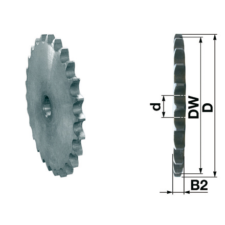 Kettenradscheibe Simplex 1 1/4 x 3/4, 12 Zähne, C45, DIN8187
