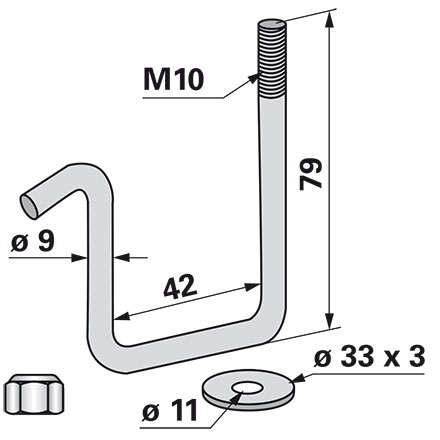 Zinkenhalter für Rahmen 40x40 Gewinde M10