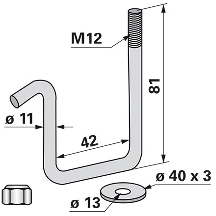 Zinkenhalter für Rahmen 40x40 Gewinde M12