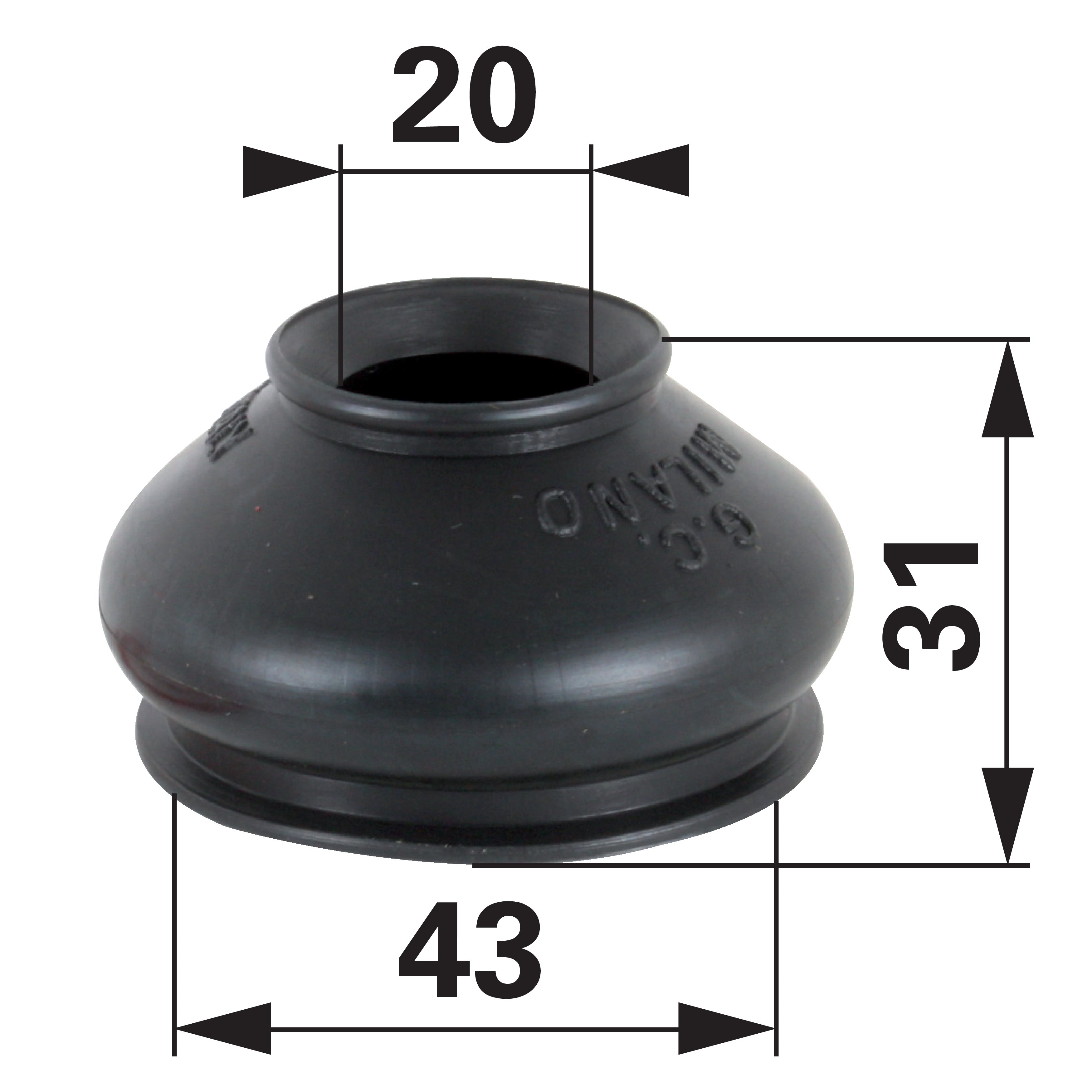 Staubschutz mit Sicherungsring 27 / 45  Technische Daten: o Höhe (H): 31 mm o Innendurchmesser (d): 20 mm o Innendurchmesser 2 (d2): 43 mm