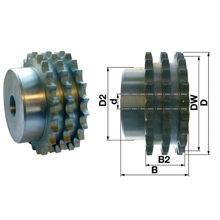 Kettenrad Triplex 1/2 x 5/16 Zoll, 15 Zähne, C45, DIN8187