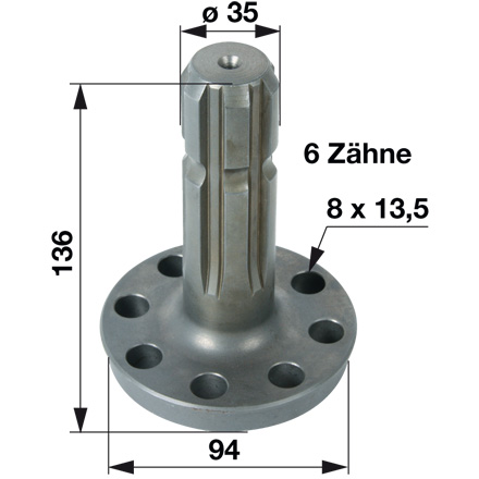 Zapfwellenstummel 1 3/8 Zoll 6 Zähne