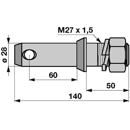 Bundbolzen Kat.2 M27X1,5 140mm mit Mutt